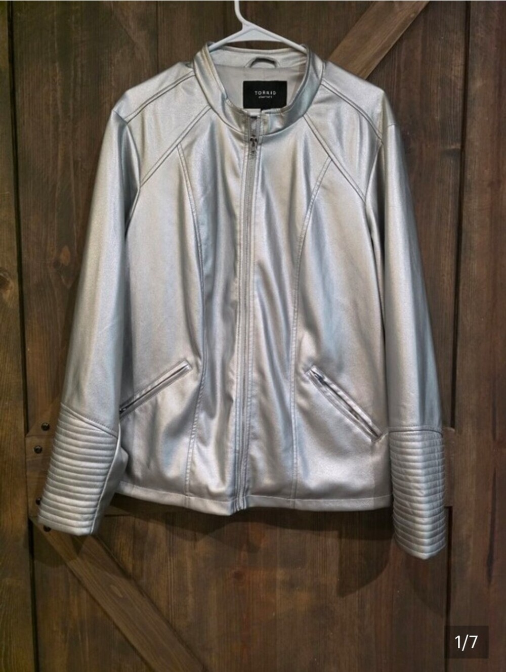 TORRID Metallic Silver Faux Leather Moto Jacket SIZE 3 - Picture 6 of 6